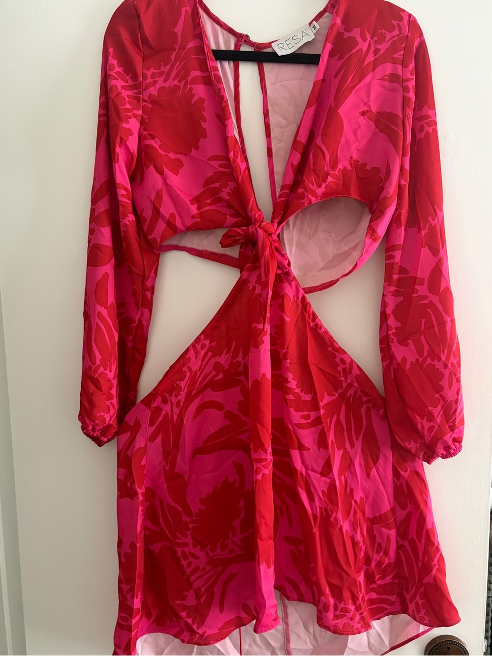 RESA Red & Pink Floral Cutout Tie-Front Mini Dress